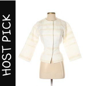 Worth New York White Broad Stripe Print Cream Belted Jacket Size XS / XP